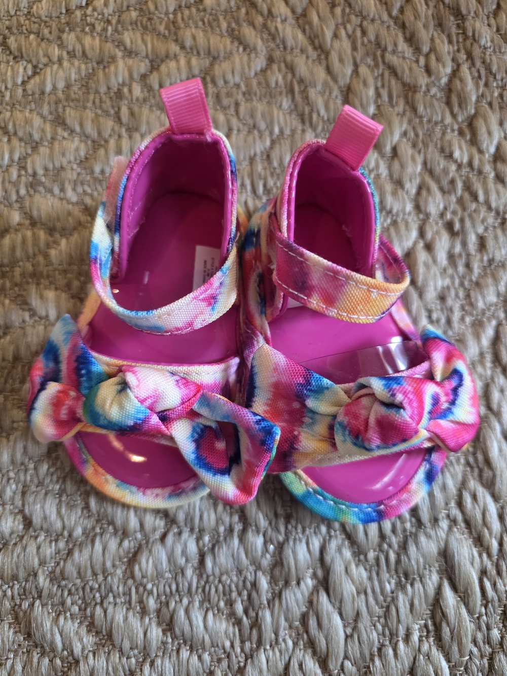 Baby Girls' Multicolor Tie-Dye Sandals with Pink Insole Velcro Strap 0-3